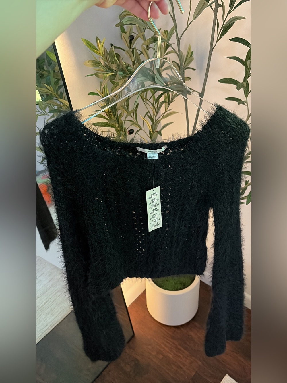 Urban Outfitter Black Fuzzy Open-Knit Cropped Sweater